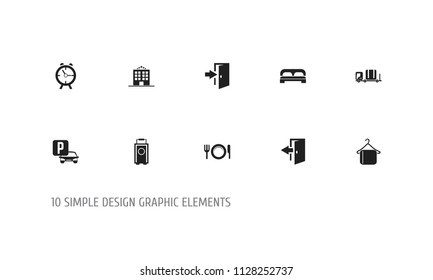 Set of 10 editable plaza icons. Includes symbols such as baggage, restaurant, clock and more. Can be used for web, mobile, UI and infographic design.