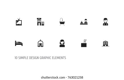 Set Of 10 Editable Plaza Icons. Includes Symbols Such As Trolley, Check In, Hostel And More. Can Be Used For Web, Mobile, UI And Infographic Design.