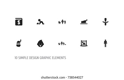Set Of 10 Editable Relatives Icons. Includes Symbols Such As Fried Chicken , Kin, Grandpa. Can Be Used For Web, Mobile, UI And Infographic Design.