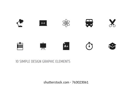 Set Of 10 Editable School Icons. Includes Symbols Such As Lighting, Supervision List, Cutting And More. Can Be Used For Web, Mobile, UI And Infographic Design.