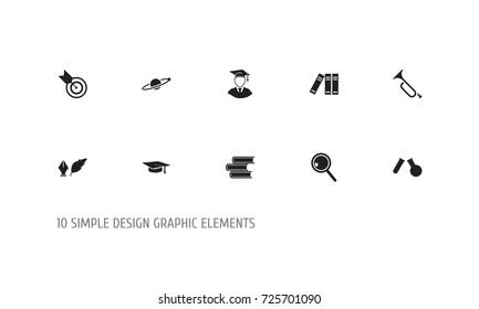 Set Of 10 Editable Science Icons. Includes Symbols Such As Literature, Diplomaed Male, Dartboard And More. Can Be Used For Web, Mobile, UI And Infographic Design.