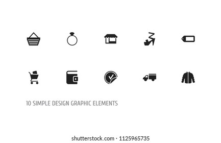 Set of 10 editable shopping icons. Includes symbols such as bargain, shopping case, jewel and more. Can be used for web, mobile, UI and infographic design.