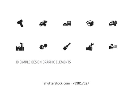 Set Of 10 Editable Structure Icons. Includes Symbols Such As Hands , Handle Hit, Industrial Transport. Can Be Used For Web, Mobile, UI And Infographic Design.