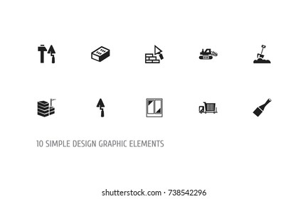 Set Of 10 Editable Structure Icons. Includes Symbols Such As Brick, Mule, Shovel And More. Can Be Used For Web, Mobile, UI And Infographic Design.