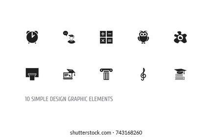 Set Of 10 Editable Teach Icons. Includes Symbols Such As Basketball, Quaver, Pillar And More. Can Be Used For Web, Mobile, UI And Infographic Design.