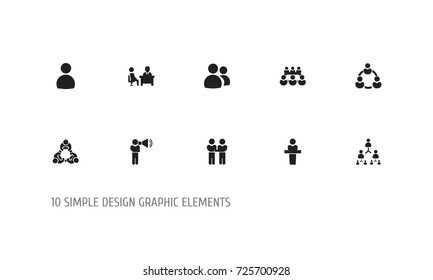 Set Of 10 Editable Team Icons. Includes Symbols Such As Debate, Meeting, Cooperation And More. Can Be Used For Web, Mobile, UI And Infographic Design.