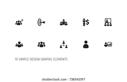 Set Of 10 Editable Team Icons. Includes Symbols Such As Introducing, Goal, Corporate And More. Can Be Used For Web, Mobile, UI And Infographic Design.