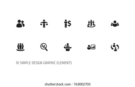 Set Of 10 Editable Team Icons. Includes Symbols Such As Friendship, Leadership, Talking Man And More. Can Be Used For Web, Mobile, UI And Infographic Design.