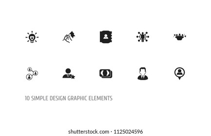 Set of 10 editable trade icons. Includes symbols such as pin, flag, skills and more. Can be used for web, mobile, UI and infographic design.