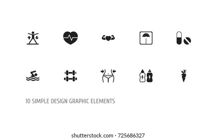 Set Of 10 Editable Training Icons. Includes Symbols Such As Heartbeat, Root Vegetable, Energetic Beverage And More. Can Be Used For Web, Mobile, UI And Infographic Design.