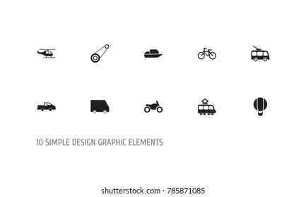 Set of 10 editable transport icons. Includes symbols such as food transport, chopper, motorbike and more. Can be used for web, mobile, UI and infographic design.