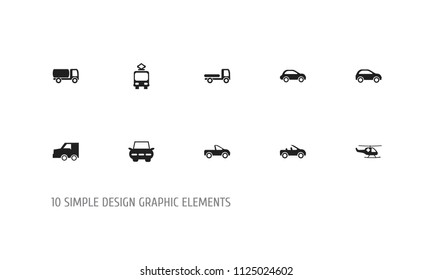 Set of 10 editable transportation icons. Includes symbols such as medical helicopter, freight car, cart and more. Can be used for web, mobile, UI and infographic design.