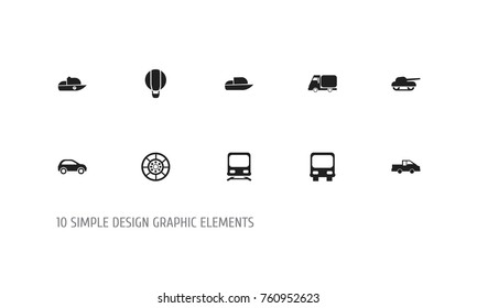 Set Of 10 Editable Transportation Icons. Includes Symbols Such As Wagon, Weapon, Automobile And More. Can Be Used For Web, Mobile, UI And Infographic Design.
