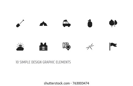 Set Of 10 Editable Travel Icons. Includes Symbols Such As Pitcher, Refuge, Pennant And More. Can Be Used For Web, Mobile, UI And Infographic Design.