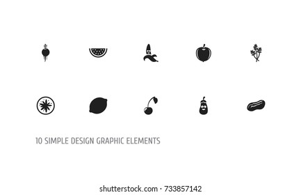 Set Of 10 Editable Vegetable Icons. Includes Symbols Such As Eggplant, Morello, Radish And More. Can Be Used For Web, Mobile, UI And Infographic Design.