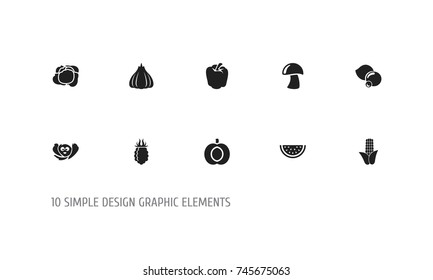 Set Of 10 Editable Vegetable Icons. Includes Symbols Such As Cep, Nectarine, Raspberry And More. Can Be Used For Web, Mobile, UI And Infographic Design.