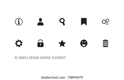 Set Of 10 Editable Web Icons. Includes Symbols Such As Profile, Gear, Recycle Bin And More. Can Be Used For Web, Mobile, UI And Infographic Design.