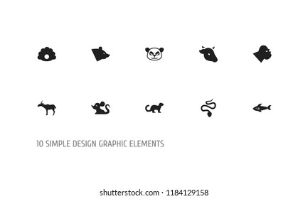 Set of 10 editable zoo icons. Includes symbols such as bear, ferret, gorilla and more. Can be used for web, mobile, UI and infographic design.