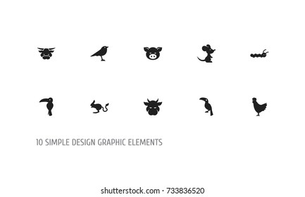 Set Of 10 Editable Zoology Icons. Includes Symbols Such As Tropical Bird, Mouse, Cock And More. Can Be Used For Web, Mobile, UI And Infographic Design.