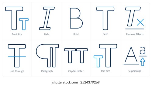 A set of 10 editing tools icons as font size, italic, bold