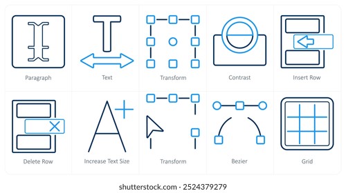 A set of 10 editing tools icons as paragraph, text, transform