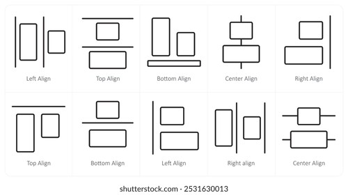 A set of 10 editing tools icons as left align, top align, bottom align