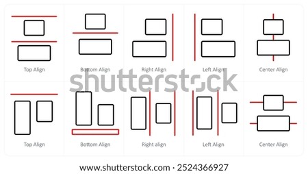 A set of 10 editing tools icons as top align, bottom align, right align