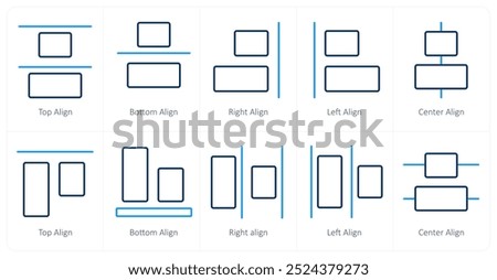 A set of 10 editing tools icons as top align, bottom align, right align