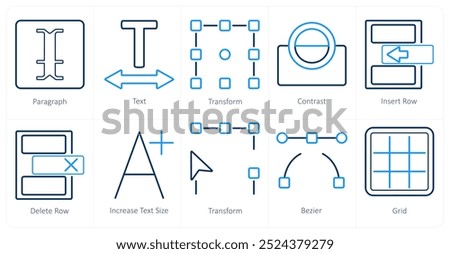 A set of 10 editing tools icons as paragraph, text, transform