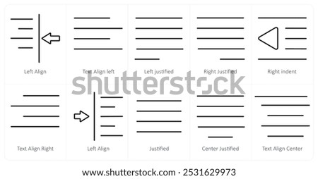 A set of 10 editing tools icons as left align, text align left, left justified