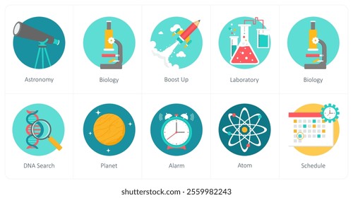 A set of 10 education icons as astronomy, biology, boost up