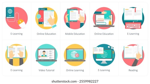 A set of 10 education icons as e learning, online education, mobile education