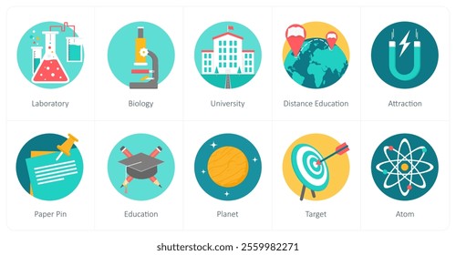 A set of 10 education icons as laboratory, biology, university