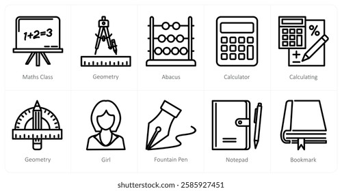 A set of 10 education icons as maths class, geometry, abacus
