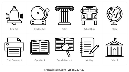 A set of 10 education icons as ring bell, electric bell, pillar