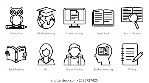 A set of 10 education icons as smart class, global learning, online learning