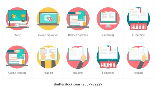 A set of 10 education icons as study, online education, e learning