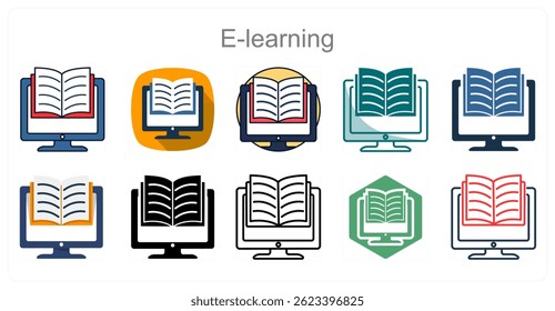 Um conjunto de 10 ícones de e-learning, como on-line, educação, digital