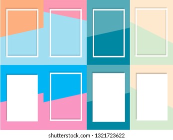 Set of 10 Empty frames on color pastel background. Minimal concept, Flat style. Copy space for text, design your idea, quotes and sayings
