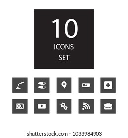 Set of 10 entertainment icons set. Collection of setting, charging, speech and other elements.