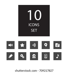 Set Of 10 Entertainment Icons Set.Collection Of Wifi, Web Cam, Gear And Other Elements.