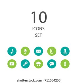 Set Of 10 Entertainment Icons Set.Collection Of Tape, Karaoke, Chatting And Other Elements.
