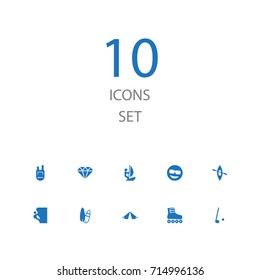 Set Of 10 Entertainment Icons Set.Collection Of Surfer, Surfing, Smile And Other Elements.