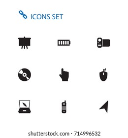 Set Of 10 Entertainment Icons Set.Collection Of Click, Phone, Compact Disc And Other Elements.