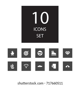 Set Of 10 Entertainment Icons Set.Collection Of Parachute, Diamond, Ship And Other Elements.