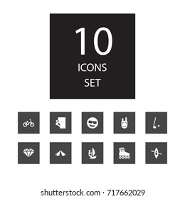 Set Of 10 Entertainment Icons Set.Collection Of Hiking, Diamond, Surfer And Other Elements.
