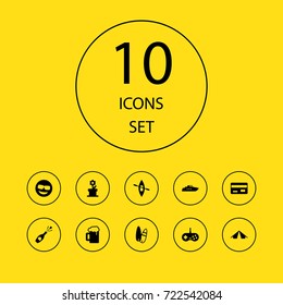 Set Of 10 Entertainment Icons Set.Collection Of Smile, Ale, Tent And Other Elements.