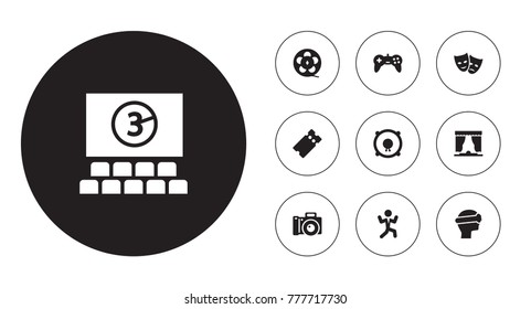 Set Of 10 Entertainment Icons Set.Collection Of Photography, Disco, Pass And Other Elements.