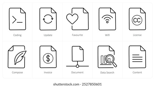 A set of 10 File icons as coding, update, favorite