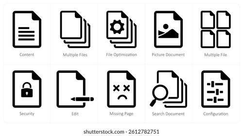 A set of 10 File icons as content, multiple files, file optimization